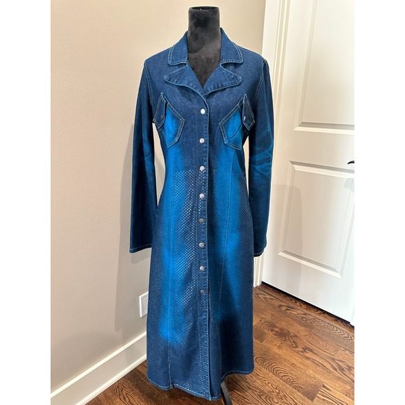 Vintage Baby Phat Y2K Denim Maxi Dress XL Metallic Print - Picture 2 of 15